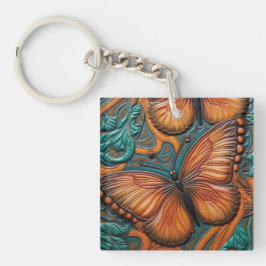 3D Bruin en Turquoise Vlinder Sleutelhanger