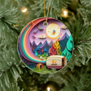 3D Camping Kerstmis Keramisch Ornament