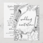 3D Cart Effect White Lijst Florals Silver Kaart (Voorkant / Achterkant)