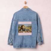 3D Cartoon Lion Eating Zebra – Wild Savannah Scene Denim Jacket (Hangar)