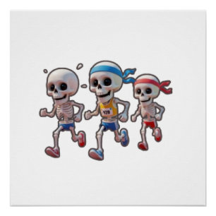 “3D-cartoon-skeletrace • Grappig rennend skelet Perfect Poster