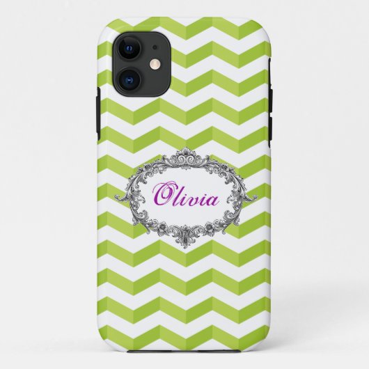 3D Chevrons Green / White iPhone Case Jouw naam to (Achterkant)