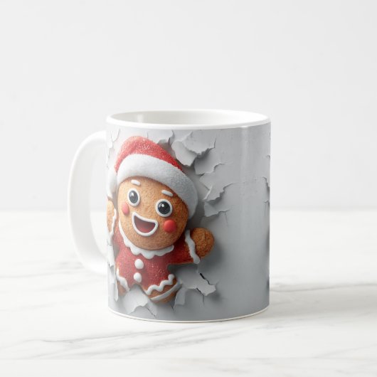 3D Christmas Gingerbread Hole In A Wall Mug Wrap (Devant gauche)