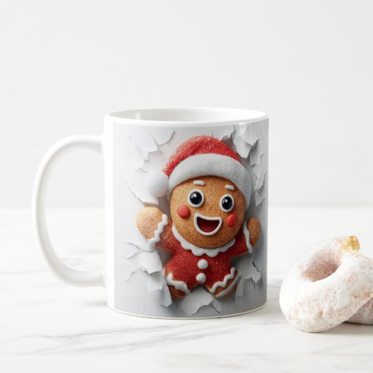 3D Christmas Gingerbread Hole In A Wall Mug Wrap Koffiemok (Met donut)