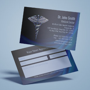 3D Chrome Donker Caduceus Holografisch Medisch Afsprakenkaartje