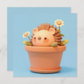3D Clay Porcupine in Orange Flower Pot Postcard (Voorkant / Achterkant)