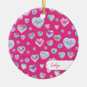 3D Crystal Edelsteen Harten Roze Kerst Keramisch Ornament (Voorkant)