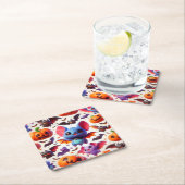 3D cute bats halloween Vierkante Kartonnen Onderzetter (Insitu)