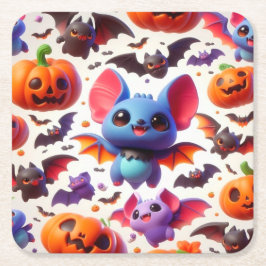3D cute bats halloween Vierkante Kartonnen Onderzetter