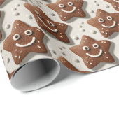 3D Cute Gingerbread Star Cookie & Holly Pattern Cadeaupapier (Rol Hoek)