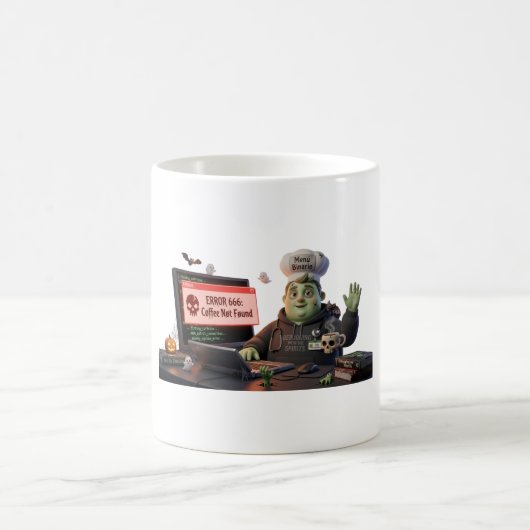 3D Cute Zombie Programmer Chef - Error 666 Coffee Magische Mok (Center)