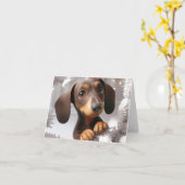 3D Dachshund Geanimeerde Kerstmis Kaart (Gele Bloem)