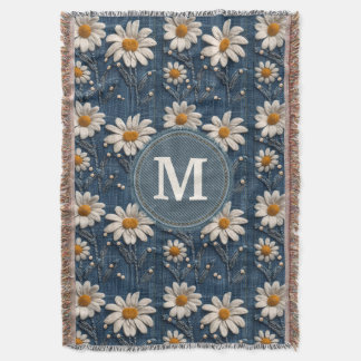 3D Daisy Borduurwerk Denim Op maat gemaakte deken