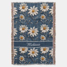 3D Daisy Embroidery Denim Custom Blanket  Deken
