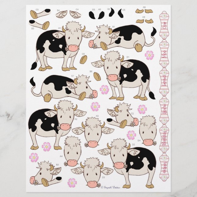 3D-decoupage - Cute Moo Koe Baby Koeien (Voorkant)