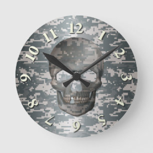 3D Digital Camo Skull Ronde Klok