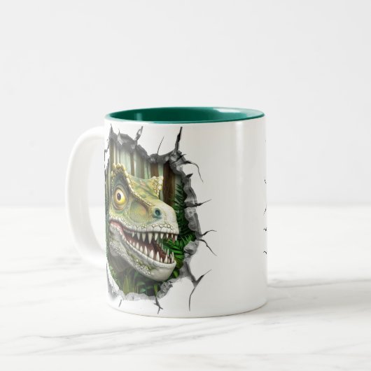 3D Dinosaur Hot Cocoa Kinder Tweekleurige Koffiemok (Voorkant links)