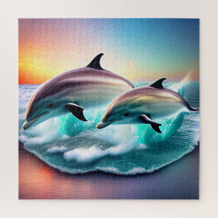 3D Dolfijnen Ocean Sunset Tropical Beach Vibe Legpuzzel