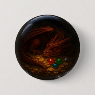 3D Dragon & Treasure Glass Sphere-Button Ronde Button 5,7 Cm