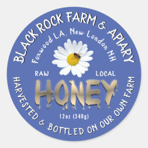3D Dripping Gold Honey Tekst Daisy Honeybee op Bla Ronde Sticker