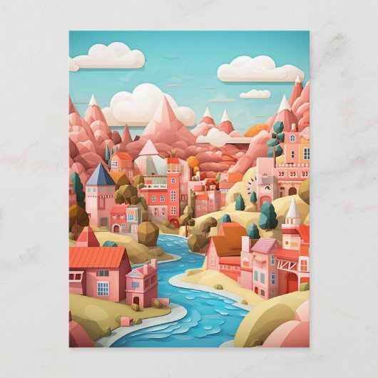 3D effect Abstracte Herfst stad achtergrond Briefkaart (Voorkant)