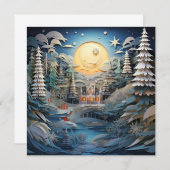 3D Effect Abstracte Kerstmisachtergrond Notitiekaartje (Voorkant / Achterkant)