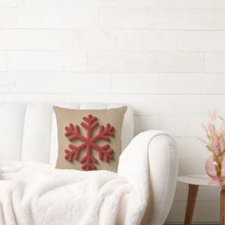3D-effect beige en rode minimalistische sneeuwvlok Kussen
