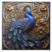 3D effect Blauwe Peacock, Barok