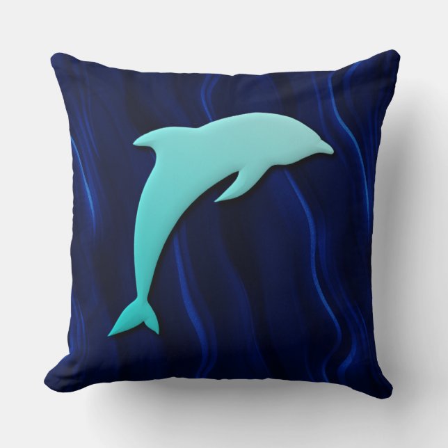 3D-effect Blue Dolphin Deep Water Zee Blauw Kussen (Voorkant)