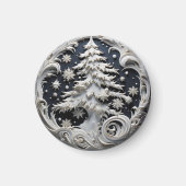 3D Effect Christmas Tree Round Magnet (Devant)