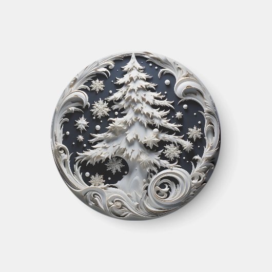 3D Effect Christmas Tree Round Magnet (Devant)