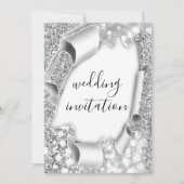 3D-effect op bruiloft Elegant White Silver Glitter Kaart (Voorkant)