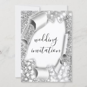 3D-effect op bruiloft Elegant White Silver Glitter Kaart