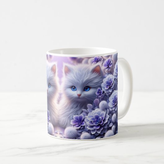 3D, effet chatte et fleurs - chatte tasse (Devant droit)