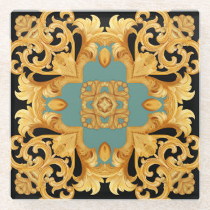3D-elementen van Golden Baroque Ornament Glazen Onderzetter