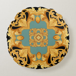 3D-elementen van Golden Baroque Ornament Rond Kussen
