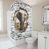 3D Elephant Wall Break Art – Realistic Safari (2) Douchegordijn (In situ)