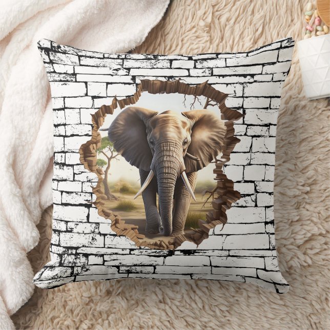 3D Elephant Wall Break Art – Realistic Safari (2) Kussen (Deken)