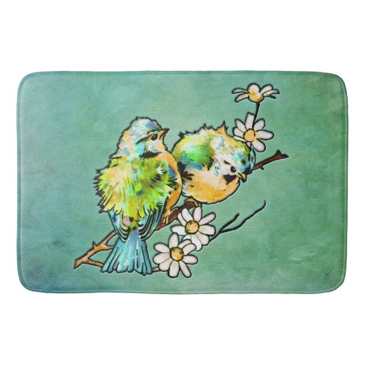 3D en Waterverf Illusie van een paar Chickadees Badmat (Voorkant)