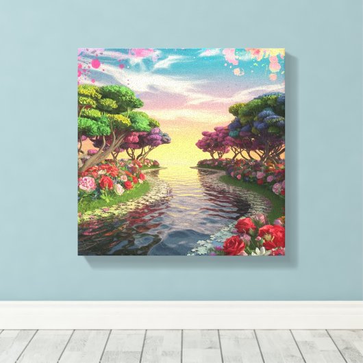 3D Fantasy Zonsondergang Over Serene Lake Met Leve Canvas Afdruk (Insitu (Houten vloer))