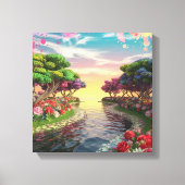 3D Fantasy Zonsondergang Over Serene Lake Met Leve Canvas Afdruk (Voorkant)