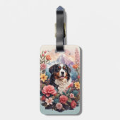 3D Floral Fantasy Berner Mountain Dog Birds Uitzic Bagagelabel (Achterkant verticaal)