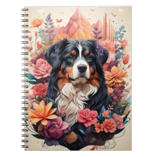 3D Floral Fantasy Berner Mountain Dog Birds Uitzic Notitieboek