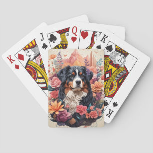 3D Floral Fantasy Berner Mountain Dog Birds Uitzic Pokerkaarten