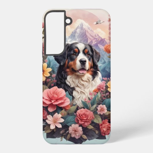 3D Floral Fantasy Berner Mountain Dog Birds Uitzic Samsung Galaxy Hoesje (Achterkant)