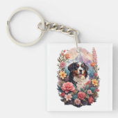 3D Floral Fantasy Berner Mountain Dog Birds Uitzic Sleutelhanger (voorkant)