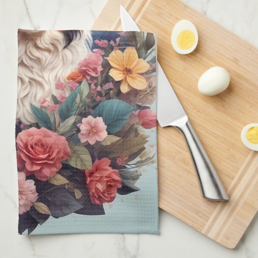 3D Floral Fantasy Berner Mountain Dog Birds Uitzic Theedoek (Quarter Fold)