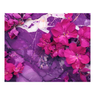 3D Floral Fuchsia & Purple Marble Art Foto Afdruk