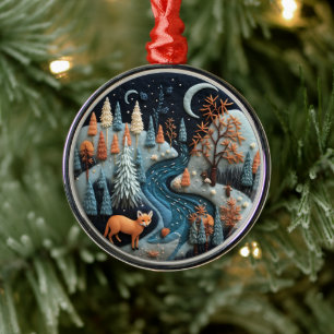 3D Fox Woodland Dierlijke Kerstdagen Metalen Ornament