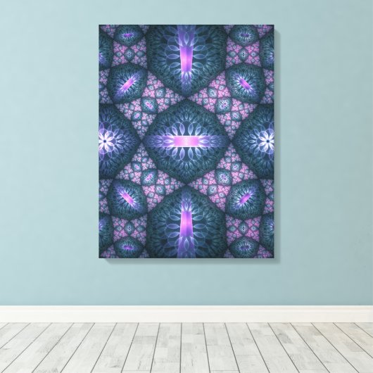 3D Fractal Art Abstract Patroon Blauw Paars Roze Canvas Afdruk (Insitu (Houten vloer))